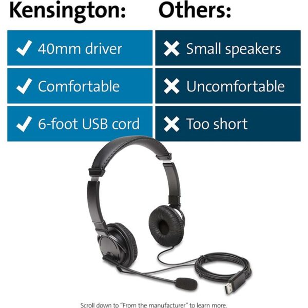 AURICULARES + MICROFONO KENSINGTON K97601WW USB BLACK - Imagen 7