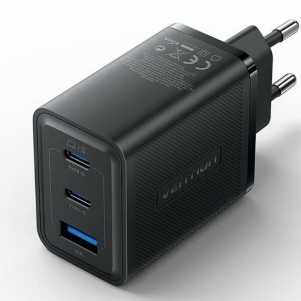 CARGADOR PARED VENTION X2USB-C USB-A 65W BLACK