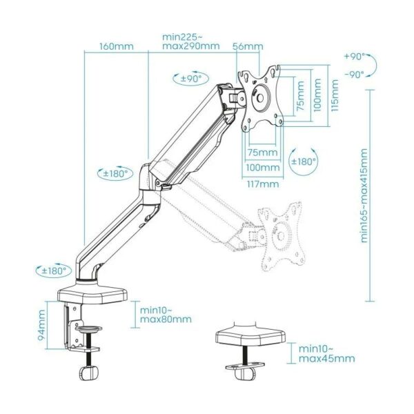 SOPORTE DE MESA TV MONITOR TOOQ ERGONOMICO ASISTIDO 17-32 BLACK - Imagen 4