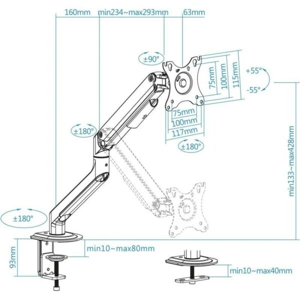 SOPORTE DE MESA TV MONITOR TOOQ ERGONOMICO ASISTIDO 17-32 BLACK/SILVER - Imagen 7