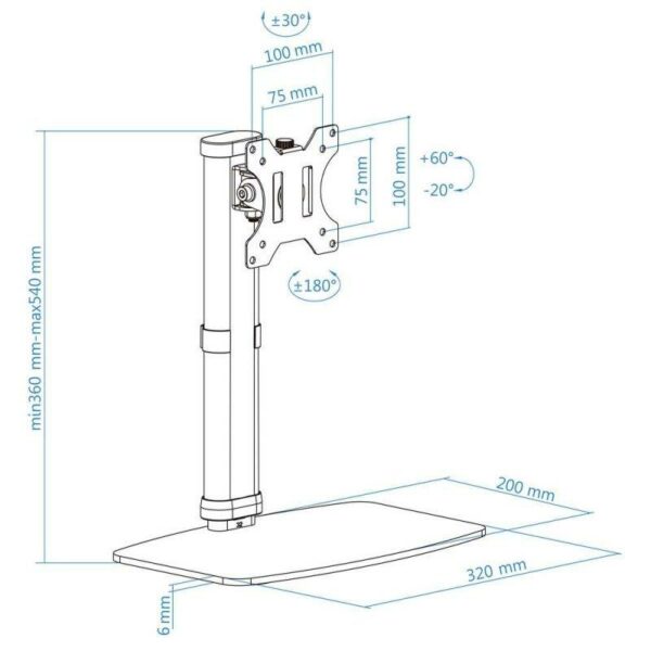 SOPORTE DE MESA TV MONITOR TOOQ REG.ALTURA GIR. INCL. 17-27 WHITE - Imagen 6