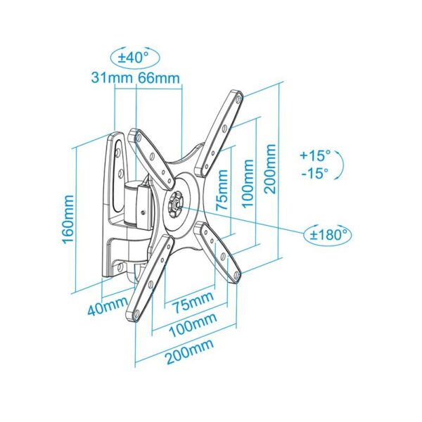 SOPORTE TV MONITOR TOOQ 10-32 20KG INCLINABLE/GIRATORIO BLACK - Imagen 8