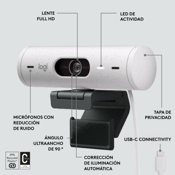 WEBCAM LOGITECH BRIO 500 FHD USB-C WHITE - Imagen 7