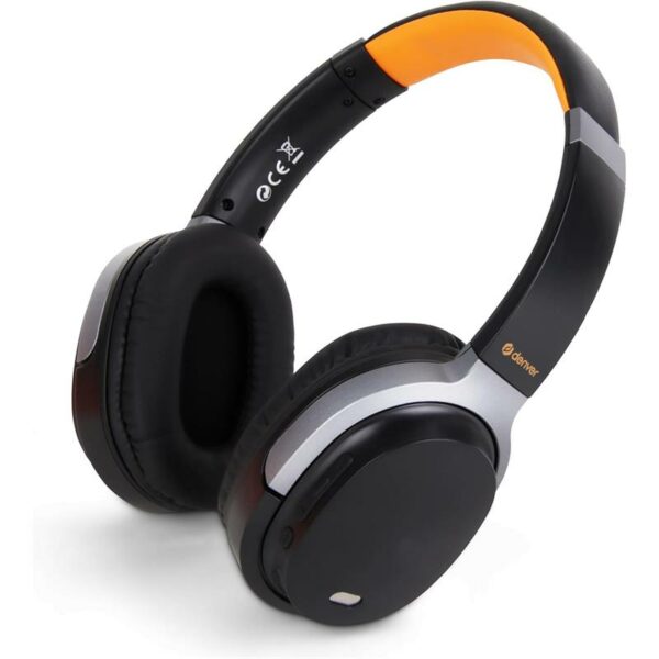 AURICULARES + MICROFONO DENVER BTN-210 HEADSET BLUETOOTH ANC BLACK/ORANGE - Imagen 2