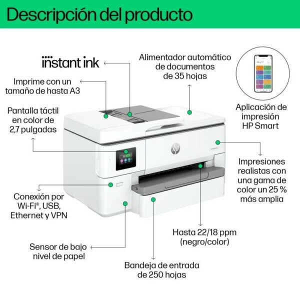 IMPRESORA HP MULTIFUNCION OFFICEJET PRO 9720E COLOR WIFI DUPLEX A3 WHITE - Imagen 4