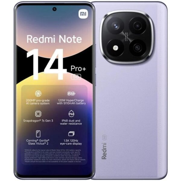 SMARTPHONE XIAOMI REDMI NOTE 14 PRO+ 6.67 8GB/256GB/200MP/NFC/5G PURPLE